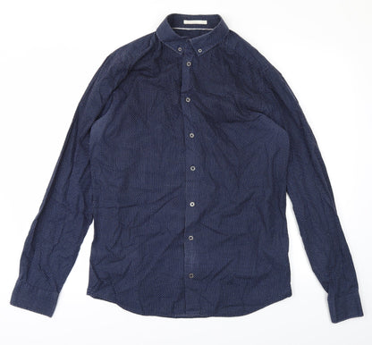 Tailored Originals Mens Blue Polka Dot   Button-Up Size M