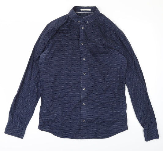 Tailored Originals Mens Blue Polka Dot   Button-Up Size M