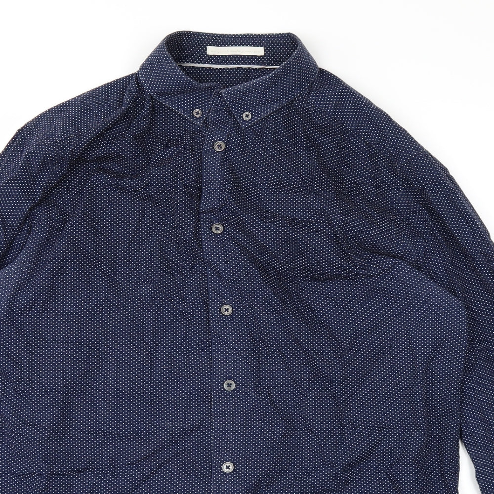Tailored Originals Mens Blue Polka Dot   Button-Up Size M