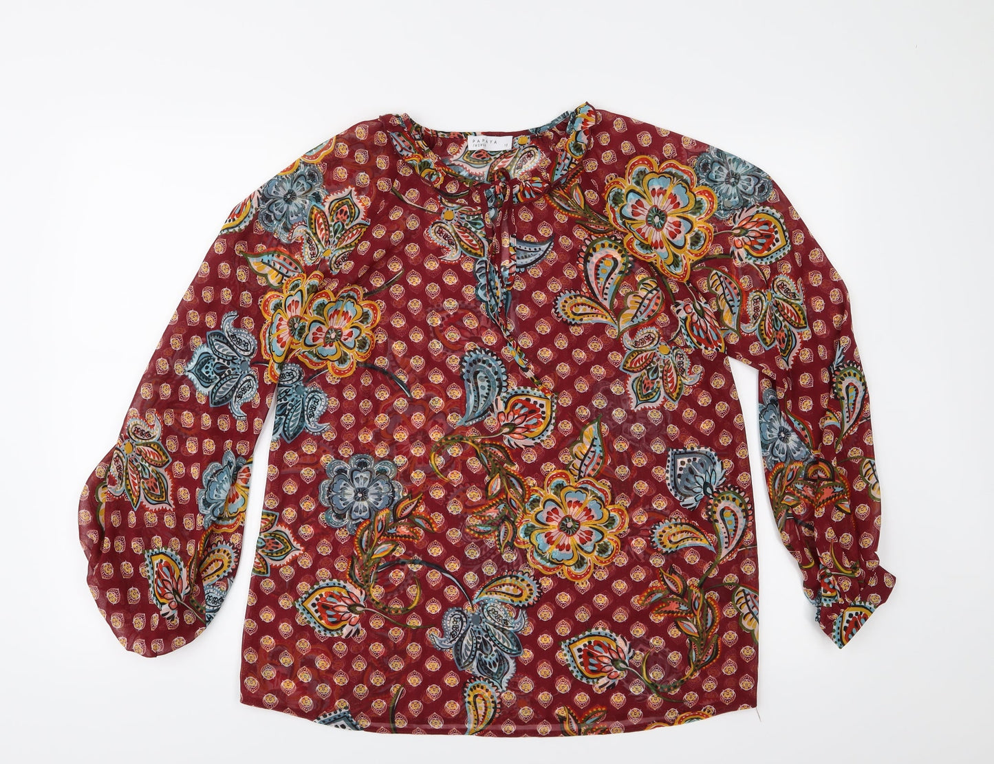 Papaya Womens Red Floral  Basic Blouse Size 10