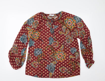 Papaya Womens Red Floral  Basic Blouse Size 10