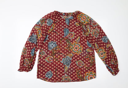 Papaya Womens Red Floral  Basic Blouse Size 10