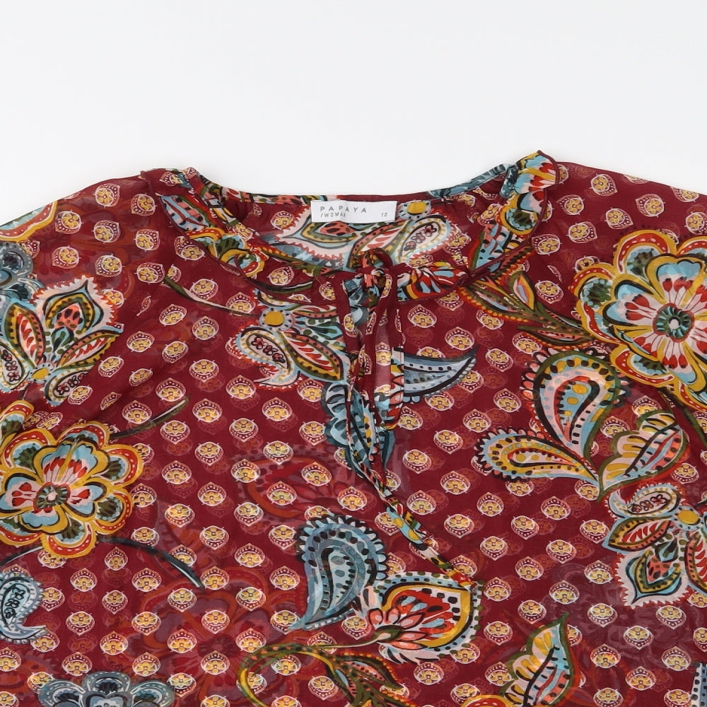 Papaya Womens Red Floral  Basic Blouse Size 10