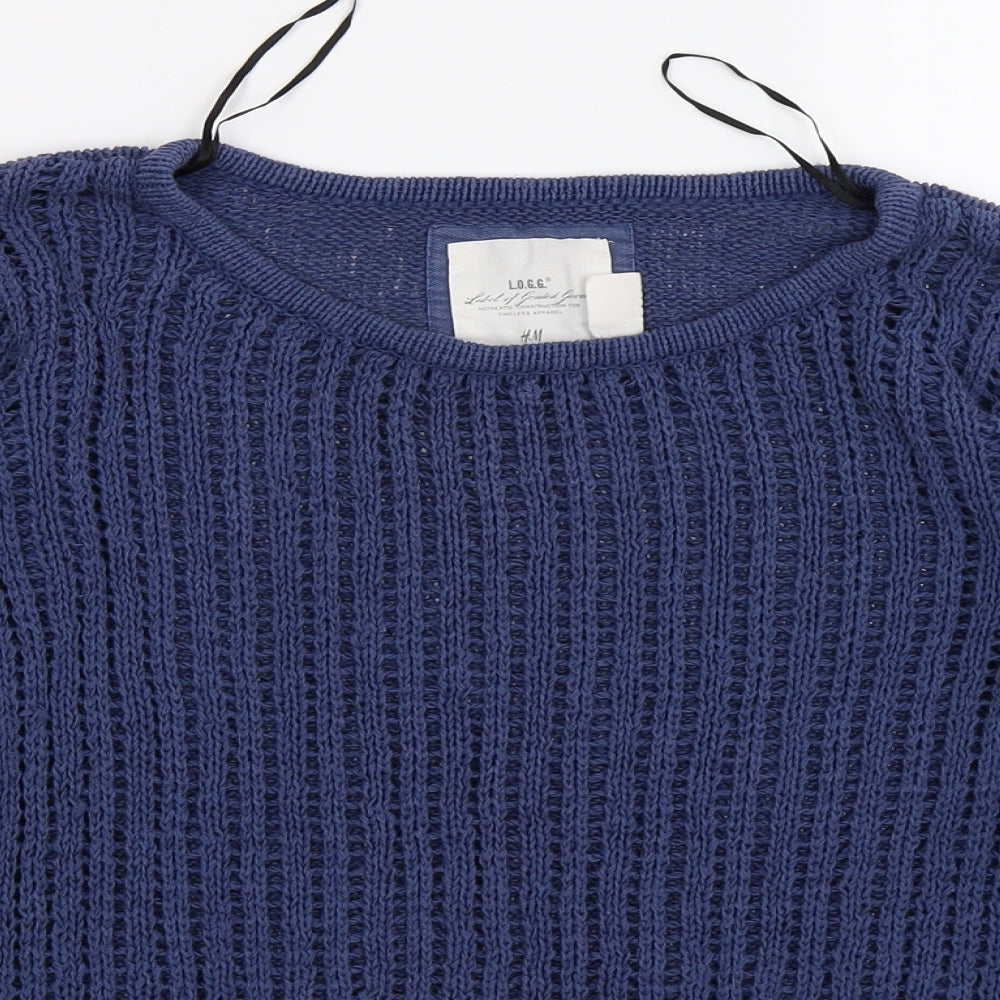 H&M Mens Blue  Crochet Pullover Jumper Size XS