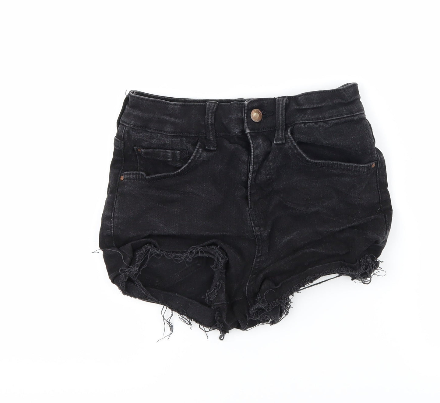River Island Womens Black  Denim Hot Pants Shorts Size 6 - Distressed