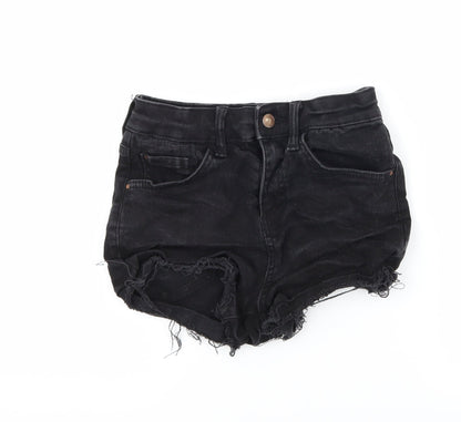 River Island Womens Black  Denim Hot Pants Shorts Size 6 - Distressed