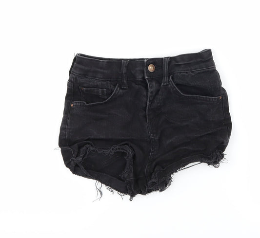 River Island Womens Black  Denim Hot Pants Shorts Size 6 - Distressed
