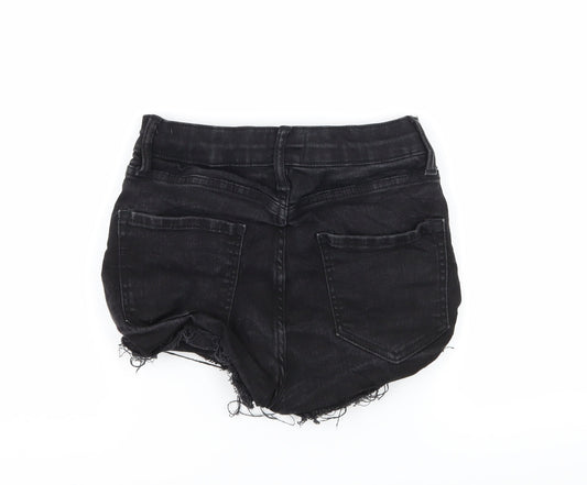 River Island Womens Black  Denim Hot Pants Shorts Size 6 - Distressed