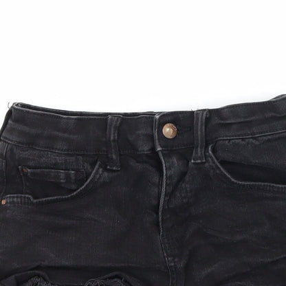 River Island Womens Black  Denim Hot Pants Shorts Size 6 - Distressed