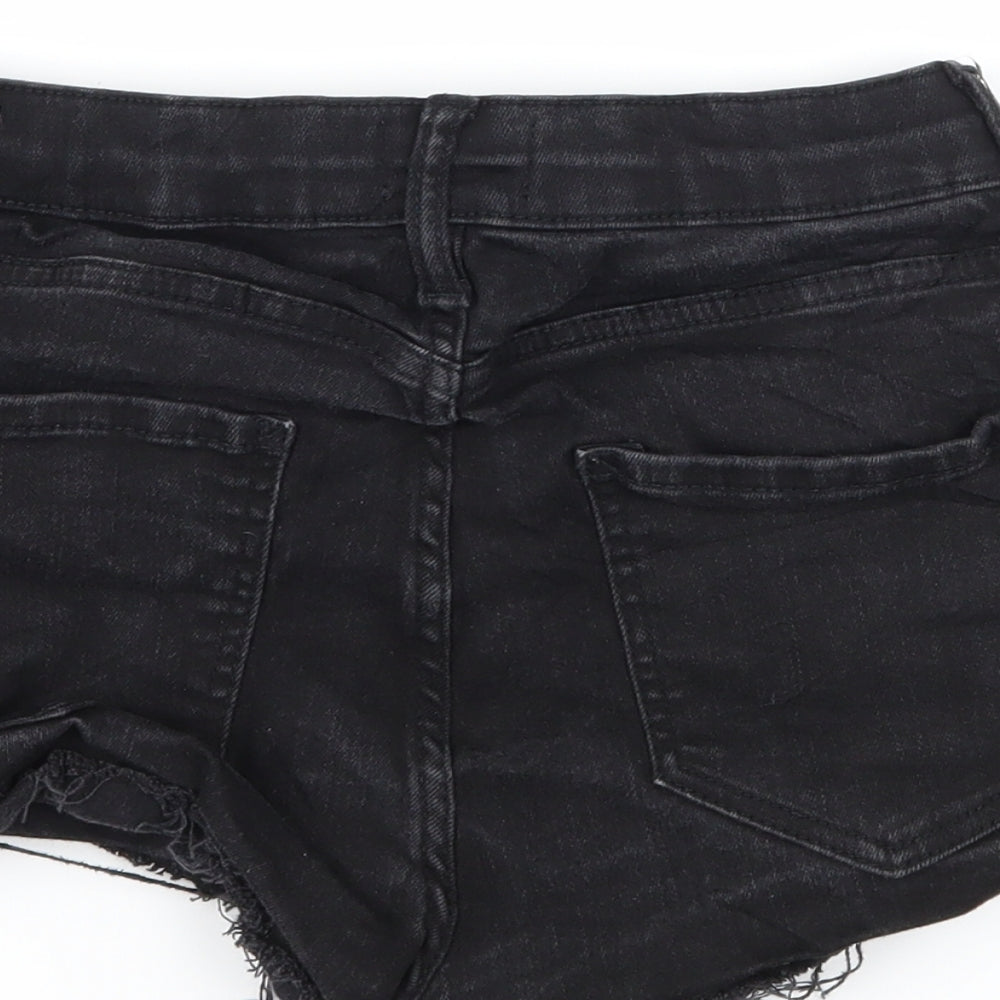 River Island Womens Black  Denim Hot Pants Shorts Size 6 - Distressed
