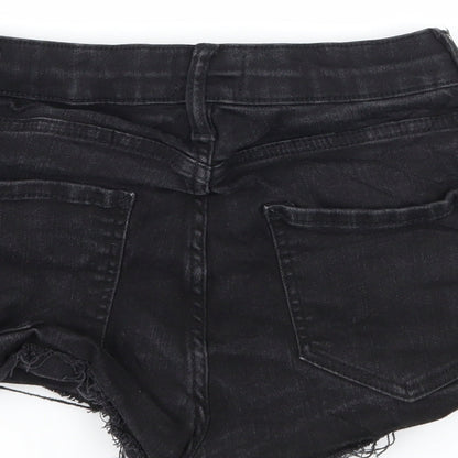 River Island Womens Black  Denim Hot Pants Shorts Size 6 - Distressed