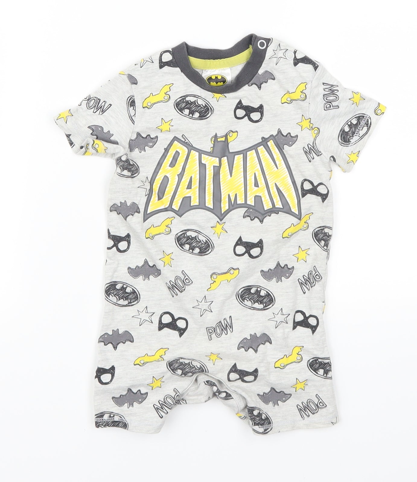 Tesco Boys Grey Geometric  Babydoll Bodysuit Size 6-9 Months  - Batman