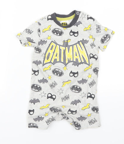 Tesco Boys Grey Geometric  Babydoll Bodysuit Size 6-9 Months  - Batman