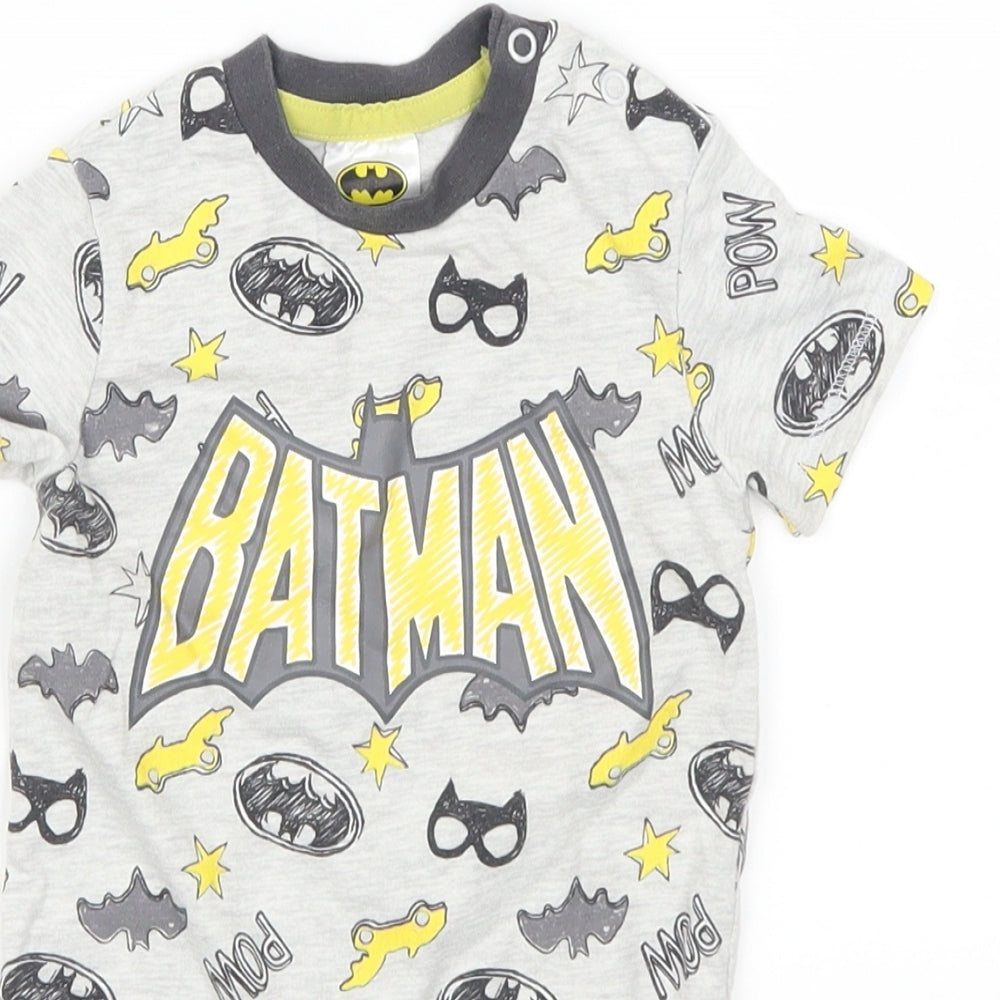 Tesco Boys Grey Geometric  Babydoll Bodysuit Size 6-9 Months  - Batman