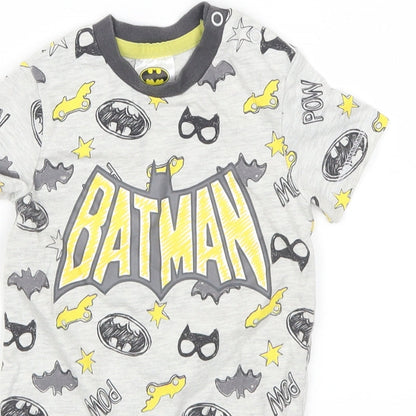 Tesco Boys Grey Geometric  Babydoll Bodysuit Size 6-9 Months  - Batman