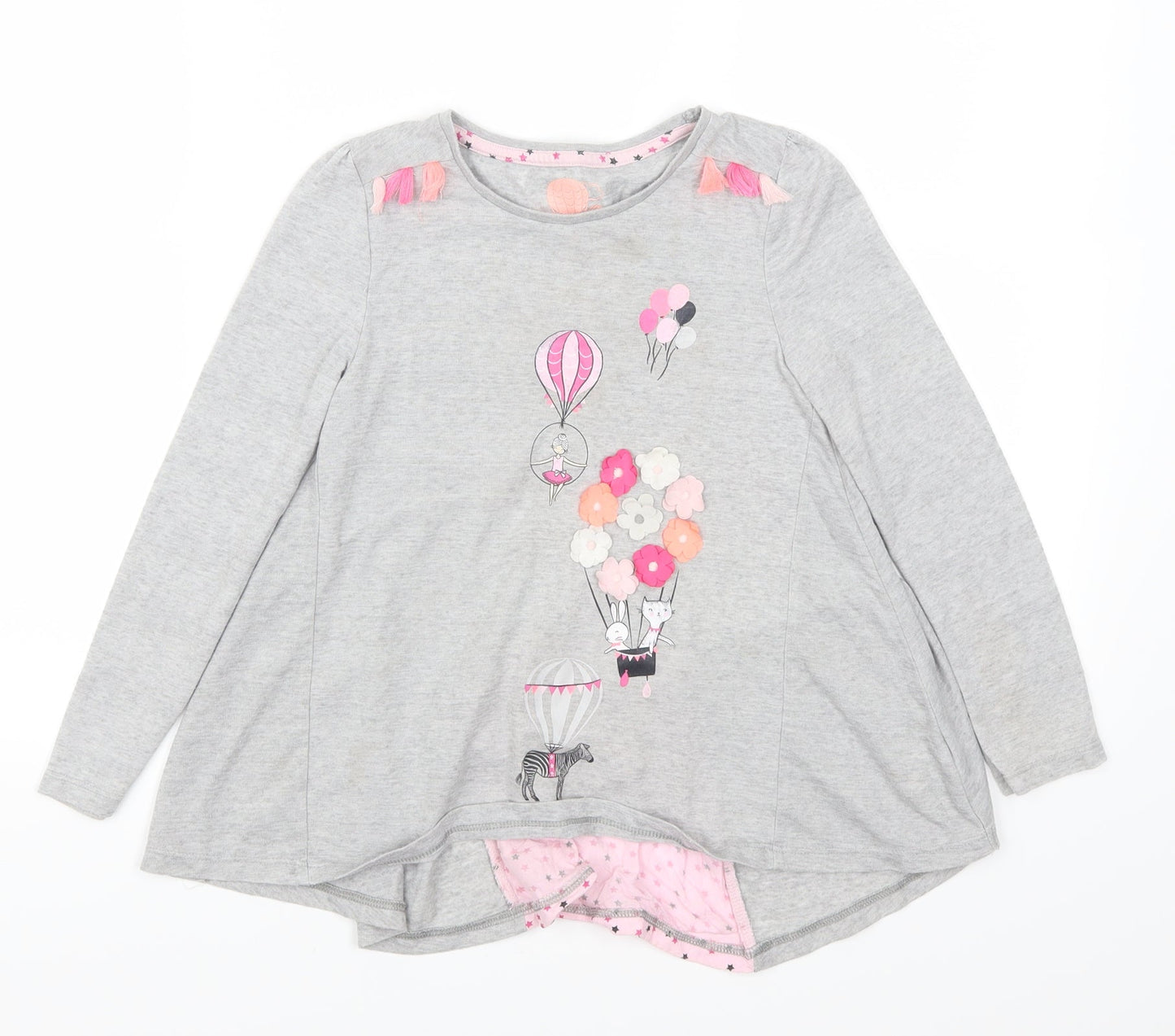 F&F Girls Grey   Basic T-Shirt Size 6-7 Years  - Hot Air Balloon