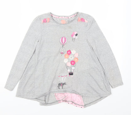 F&F Girls Grey   Basic T-Shirt Size 6-7 Years  - Hot Air Balloon
