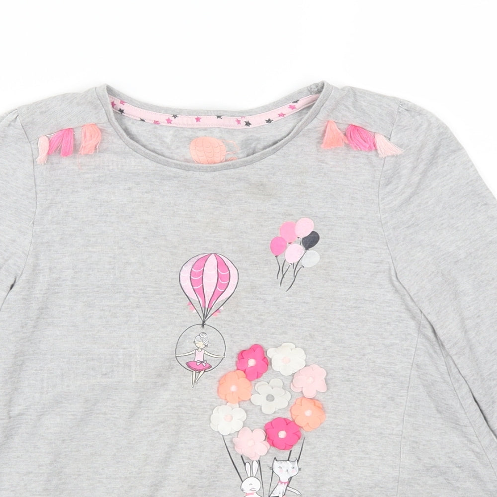 F&F Girls Grey   Basic T-Shirt Size 6-7 Years  - Hot Air Balloon