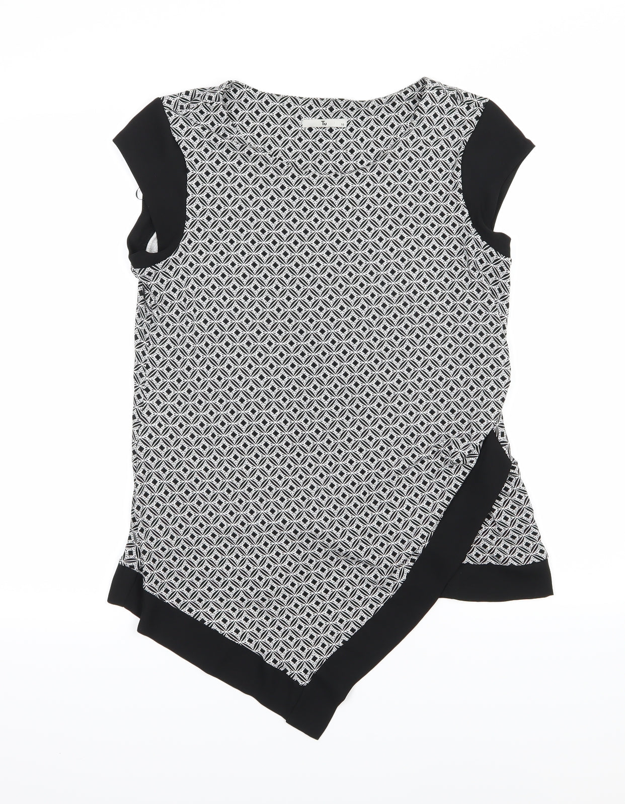 TU Womens Black Geometric Jersey Basic Blouse Size 10