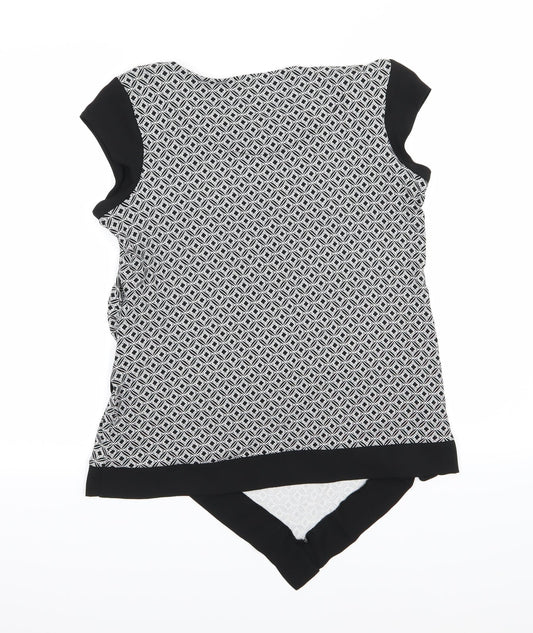 TU Womens Black Geometric Jersey Basic Blouse Size 10