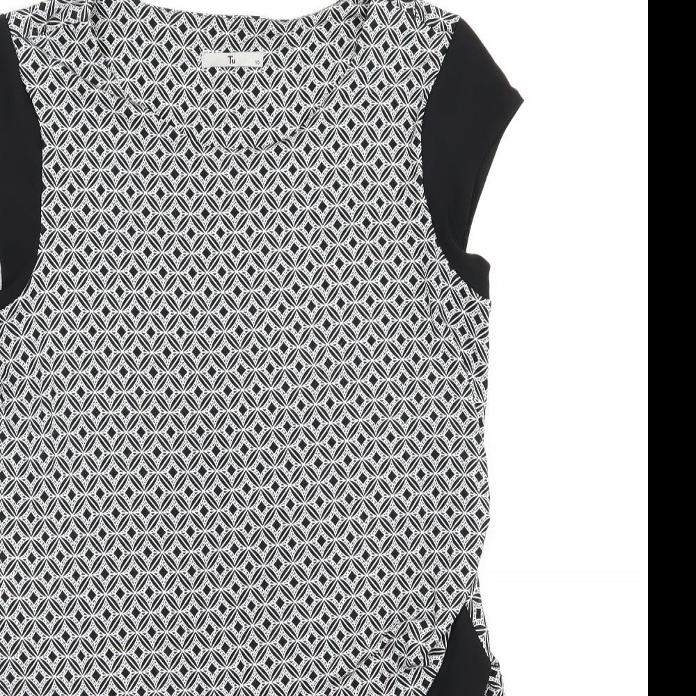 TU Womens Black Geometric Jersey Basic Blouse Size 10