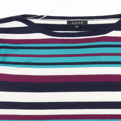 Soon Womens Black Striped  Pullover Jumper Size 16