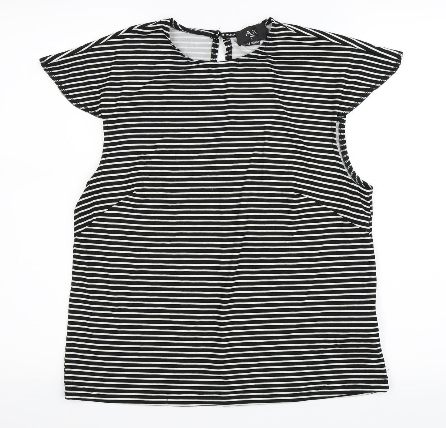 AX Paris Womens Black Striped  Basic T-Shirt Size 12
