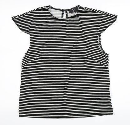 AX Paris Womens Black Striped  Basic T-Shirt Size 12