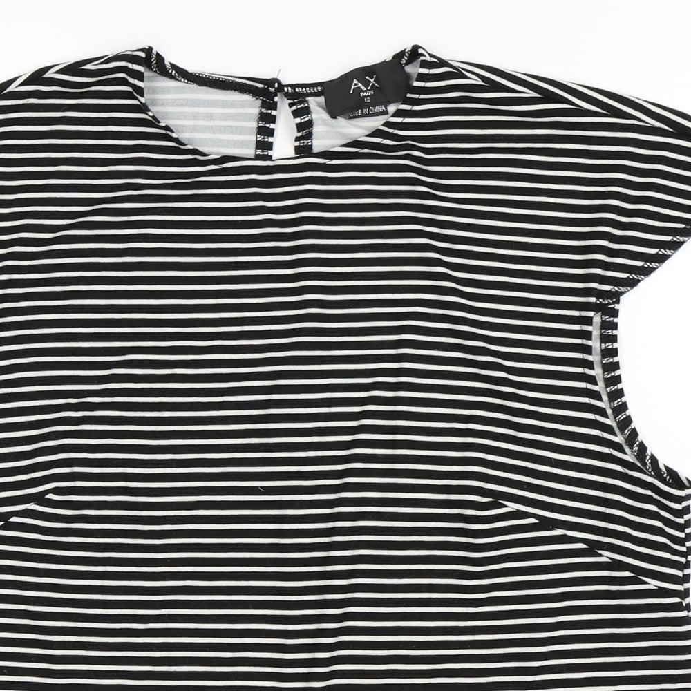 AX Paris Womens Black Striped  Basic T-Shirt Size 12