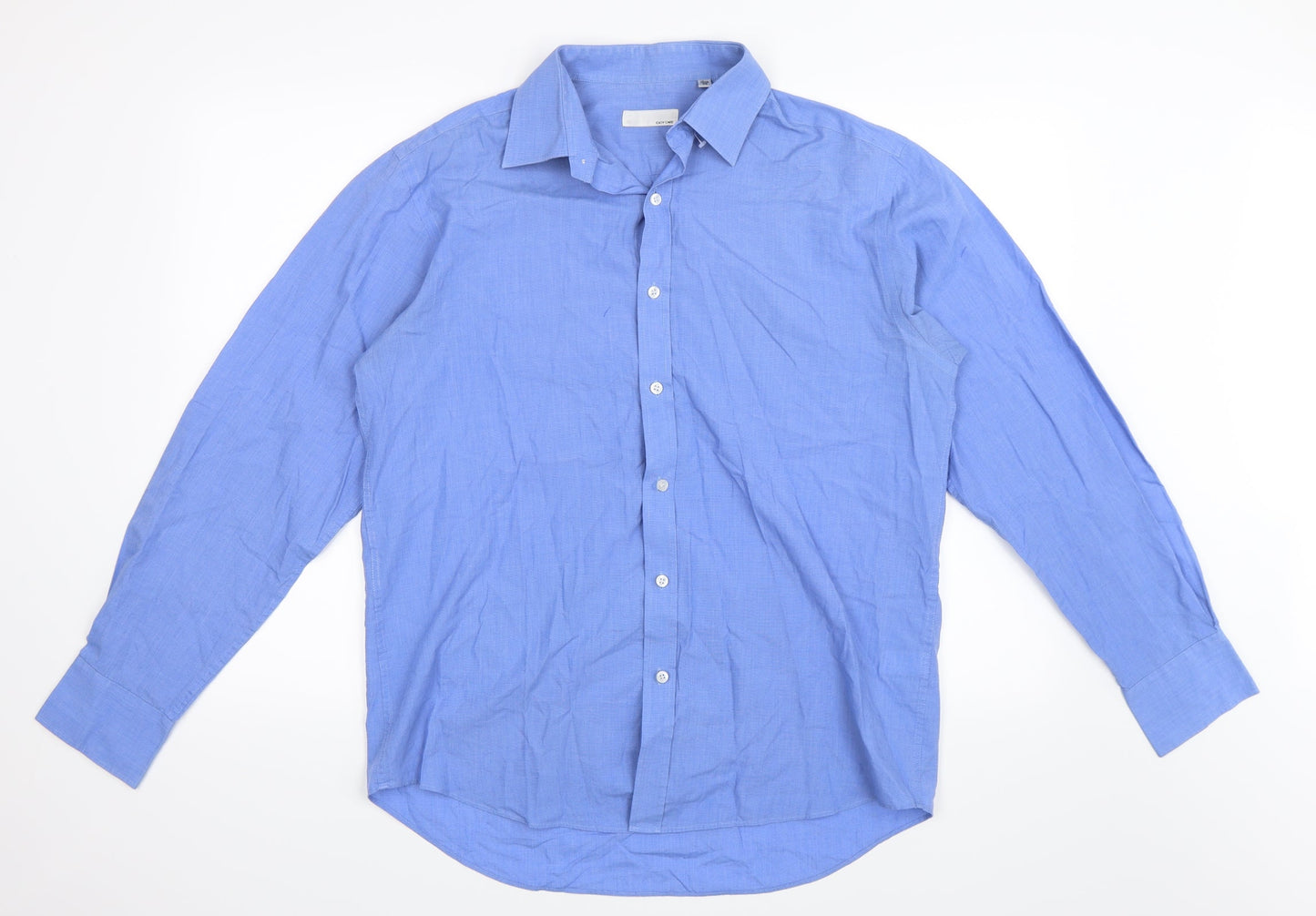 Mens UK Size 15.5 BHS Blue  Button-Up Long Sleeve Casual Shirt