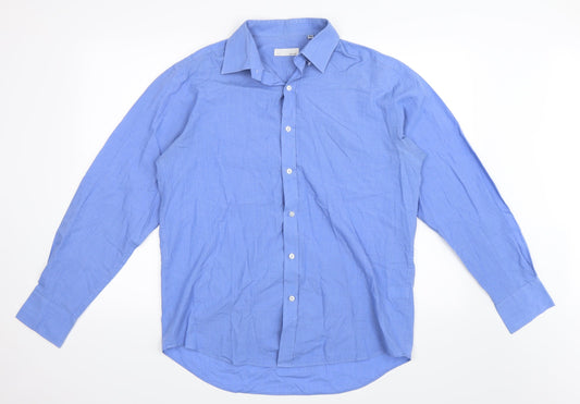 Mens UK Size 15.5 BHS Blue  Button-Up Long Sleeve Casual Shirt