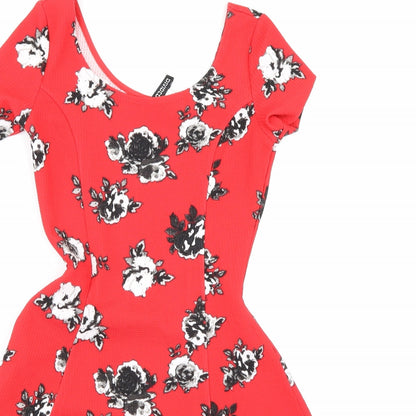 H&M Womens Red Floral  A-Line  Size 8