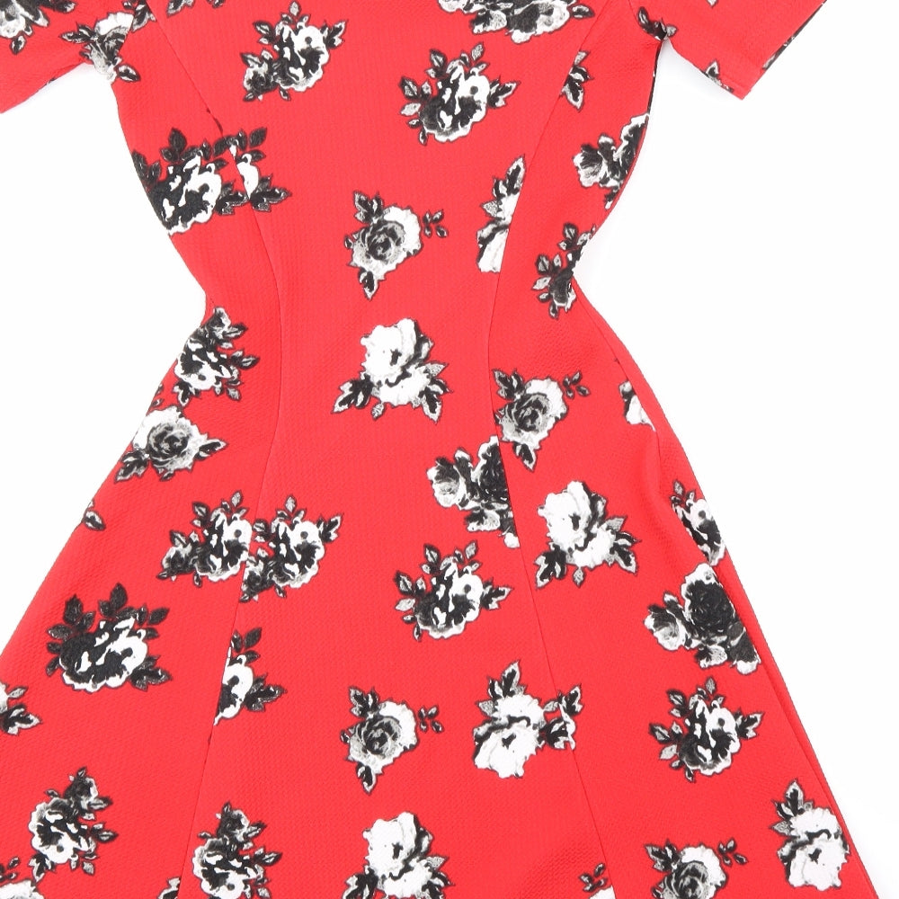 H&M Womens Red Floral  A-Line  Size 8