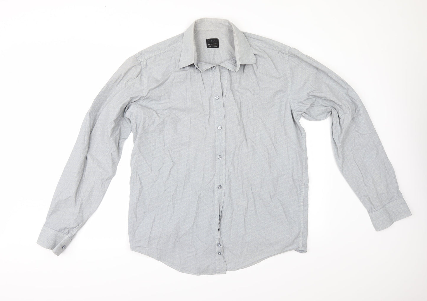 Mens UK Size 16 HIJKLM Blue  Button-Up Long Sleeve Casual Shirt