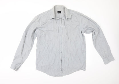 Mens UK Size 16 HIJKLM Blue  Button-Up Long Sleeve Casual Shirt