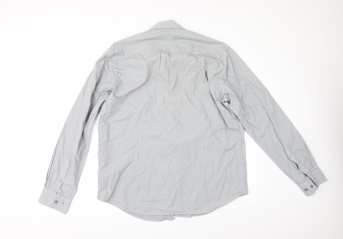 Mens UK Size 16 HIJKLM Blue  Button-Up Long Sleeve Casual Shirt