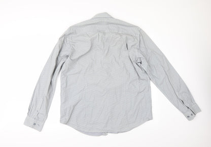 Mens UK Size 16 HIJKLM Blue  Button-Up Long Sleeve Casual Shirt