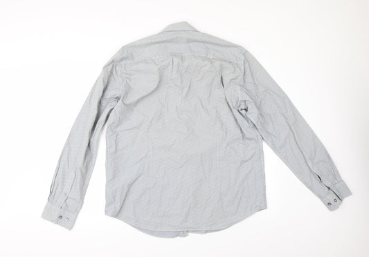 Mens UK Size 16 HIJKLM Blue  Button-Up Long Sleeve Casual Shirt