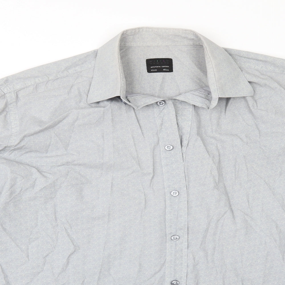Mens UK Size 16 HIJKLM Blue  Button-Up Long Sleeve Casual Shirt