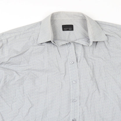 Mens UK Size 16 HIJKLM Blue  Button-Up Long Sleeve Casual Shirt