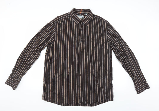 Mens UK Size XL BHS Brown  Button-Up Long Sleeve Casual Shirt