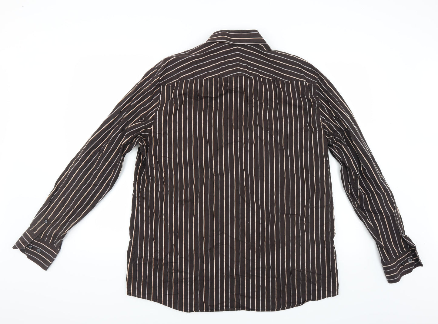 Mens UK Size XL BHS Brown  Button-Up Long Sleeve Casual Shirt