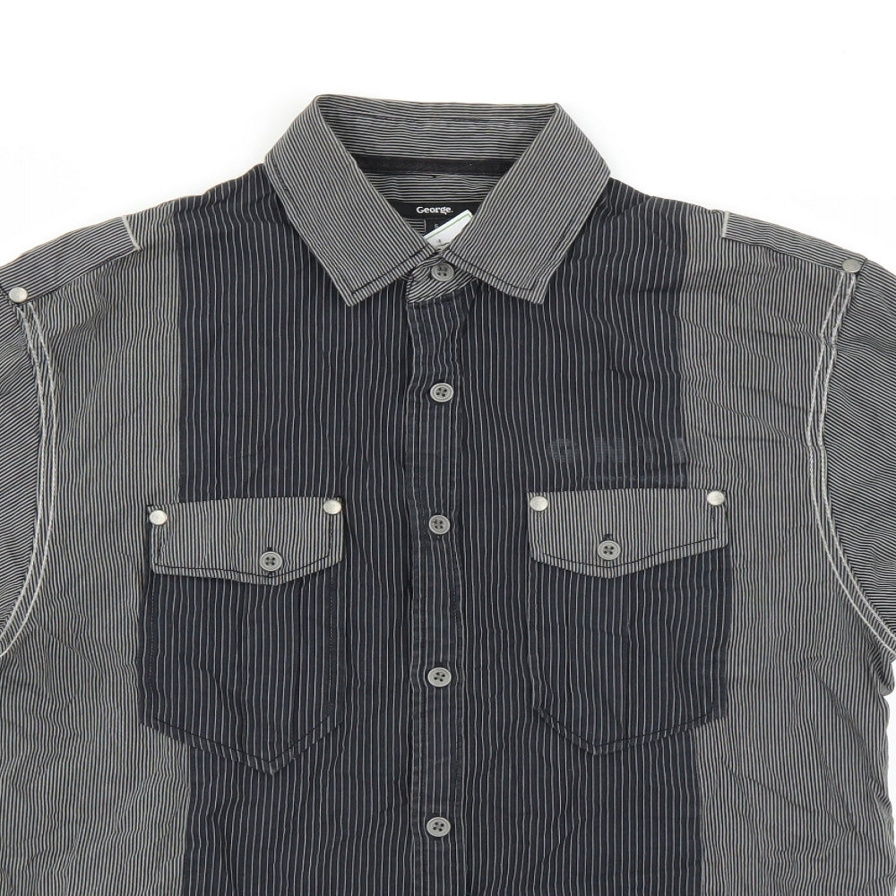 George Mens Grey Striped   Button-Up Size S