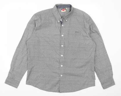 Lee Cooper Mens Grey Geometric   Button-Up Size L