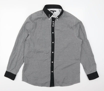 Arthur George Mens Grey Check   Button-Up Size L