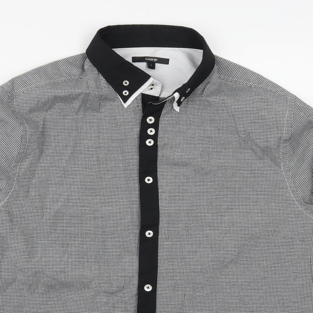 Arthur George Mens Grey Check   Button-Up Size L