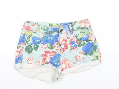Topshop Womens Multicoloured Floral Denim Chino Shorts