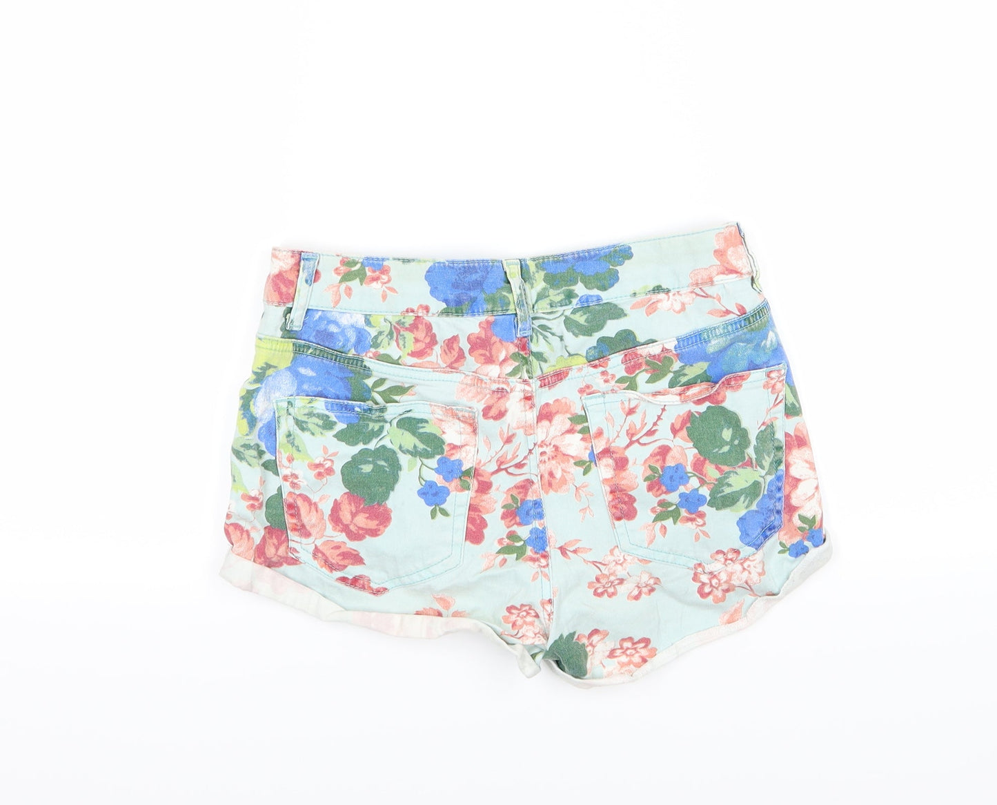 Topshop Womens Multicoloured Floral Denim Chino Shorts
