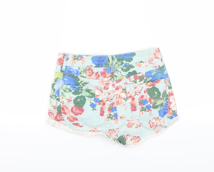 Topshop Womens Multicoloured Floral Denim Chino Shorts