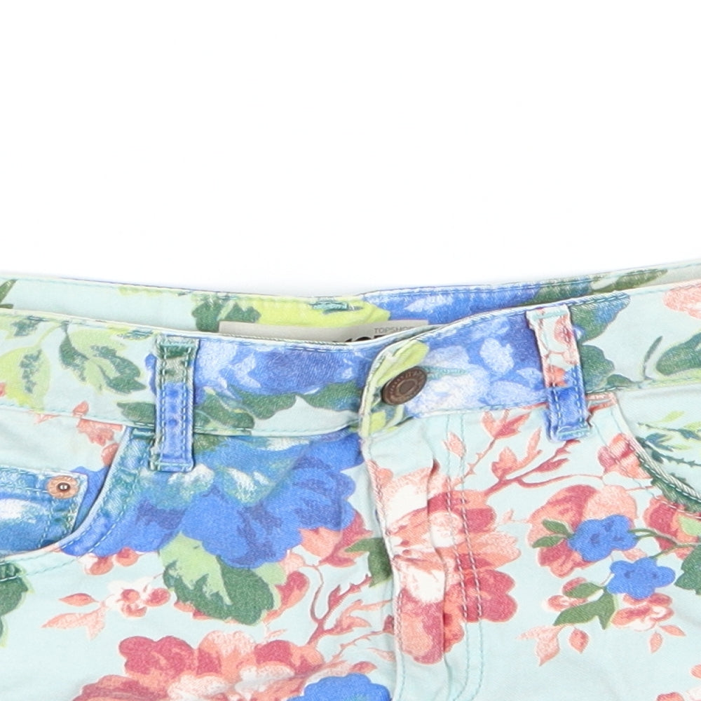 Topshop Womens Multicoloured Floral Denim Chino Shorts